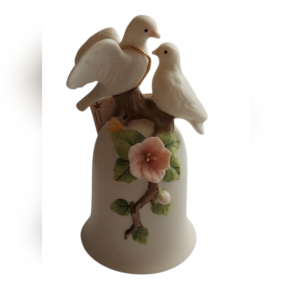 Vintage 1988 Jonathon Byron Porcelain Bell-Doves-Florals-American Signature Coll - Picture 1 of 13